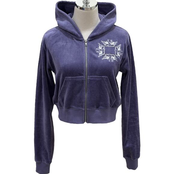 Boys Lie Let It Grow Velour Zip -up Hoodie In Purple - Picture 2 of 9